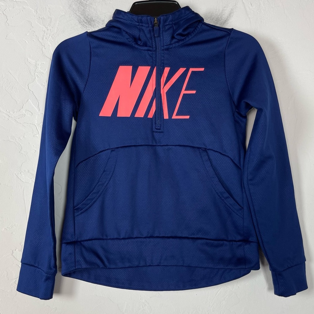 Nike Sweatshirt Jacket Pullover Hoodie Blue Pink Fleece Lined 1/2 Zip Front‎ Top